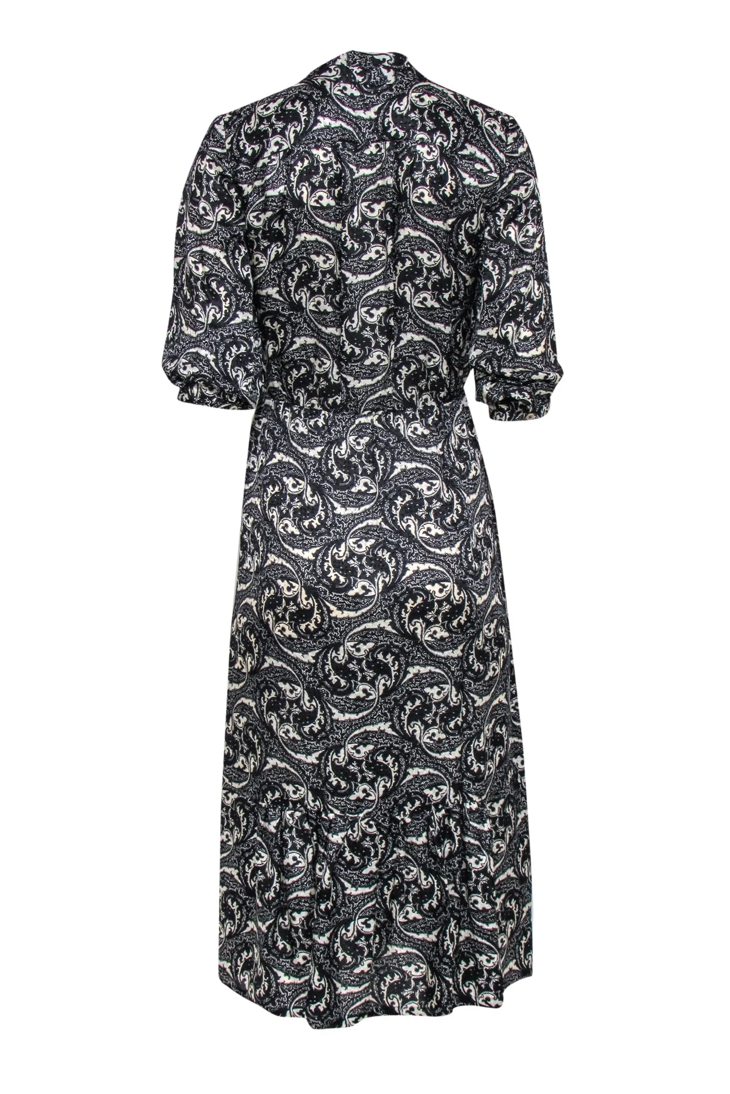 Ba&sh - Black & White Paisley Print Quarter Sleeve "Song" Midi Dress Sz XS