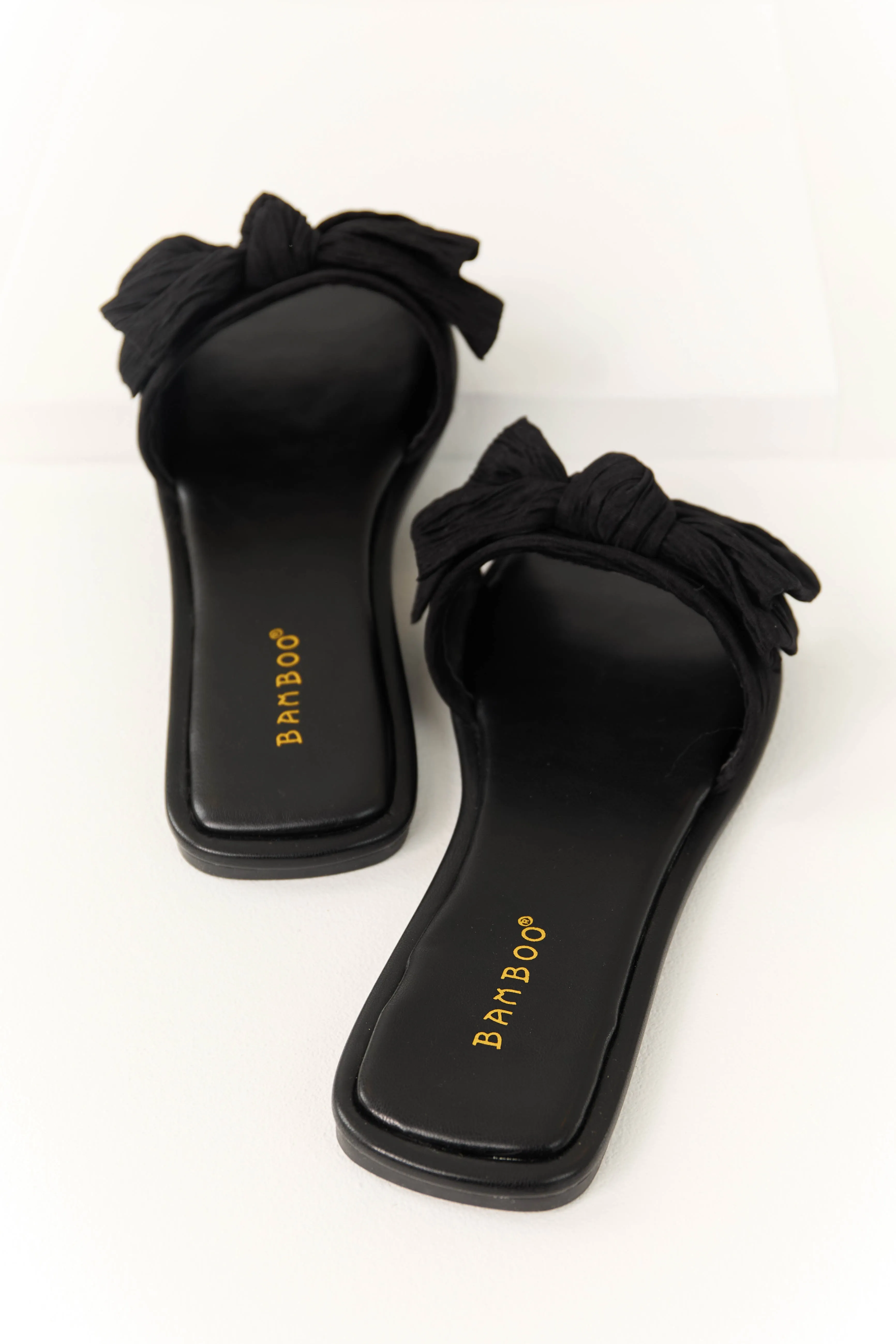 Black Bow Slide On Open Toe Sandals