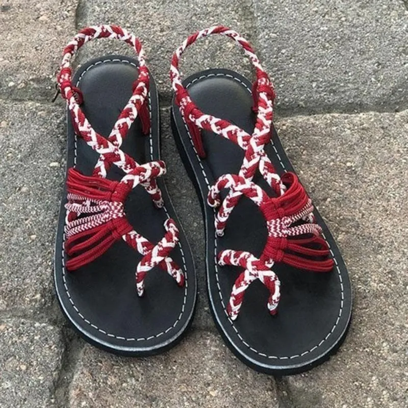 Bohemian Sandals Fashion Gladiator Sandals Female Flat Sandals Rome Style Cross Tied Sandals Shoes Beach Ladies Shoes Sky