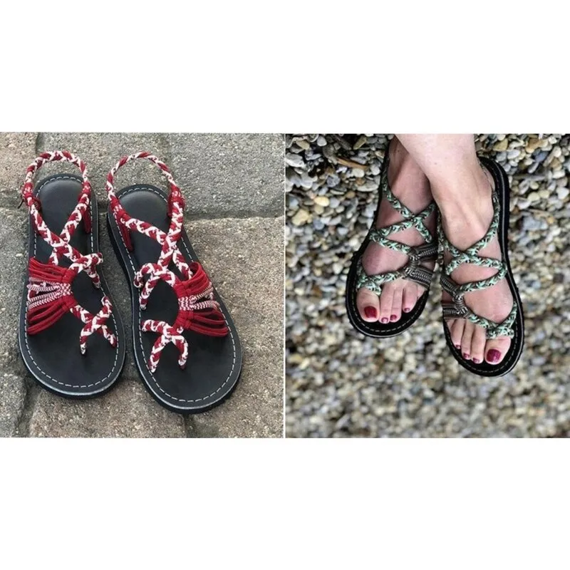 Bohemian Sandals Fashion Gladiator Sandals Female Flat Sandals Rome Style Cross Tied Sandals Shoes Beach Ladies Shoes Sky