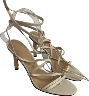 Charles & Keith Nude Strappy Woven-heel Tie-around Sandals - Beige UK 5 EU 38 👠