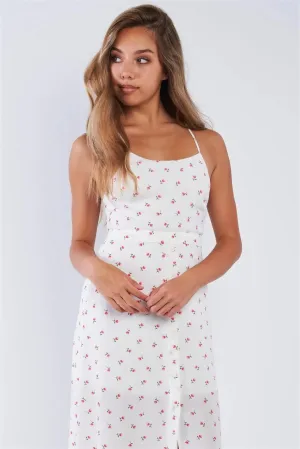Chiffon Rose Print Cami Strapped Self Tie Maxi Dress