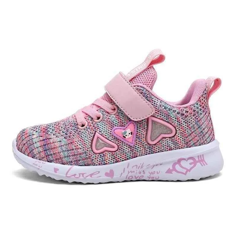 Children's Girls Kids Casual Shoes Hearts Breathable Sports Footwear UOS312
