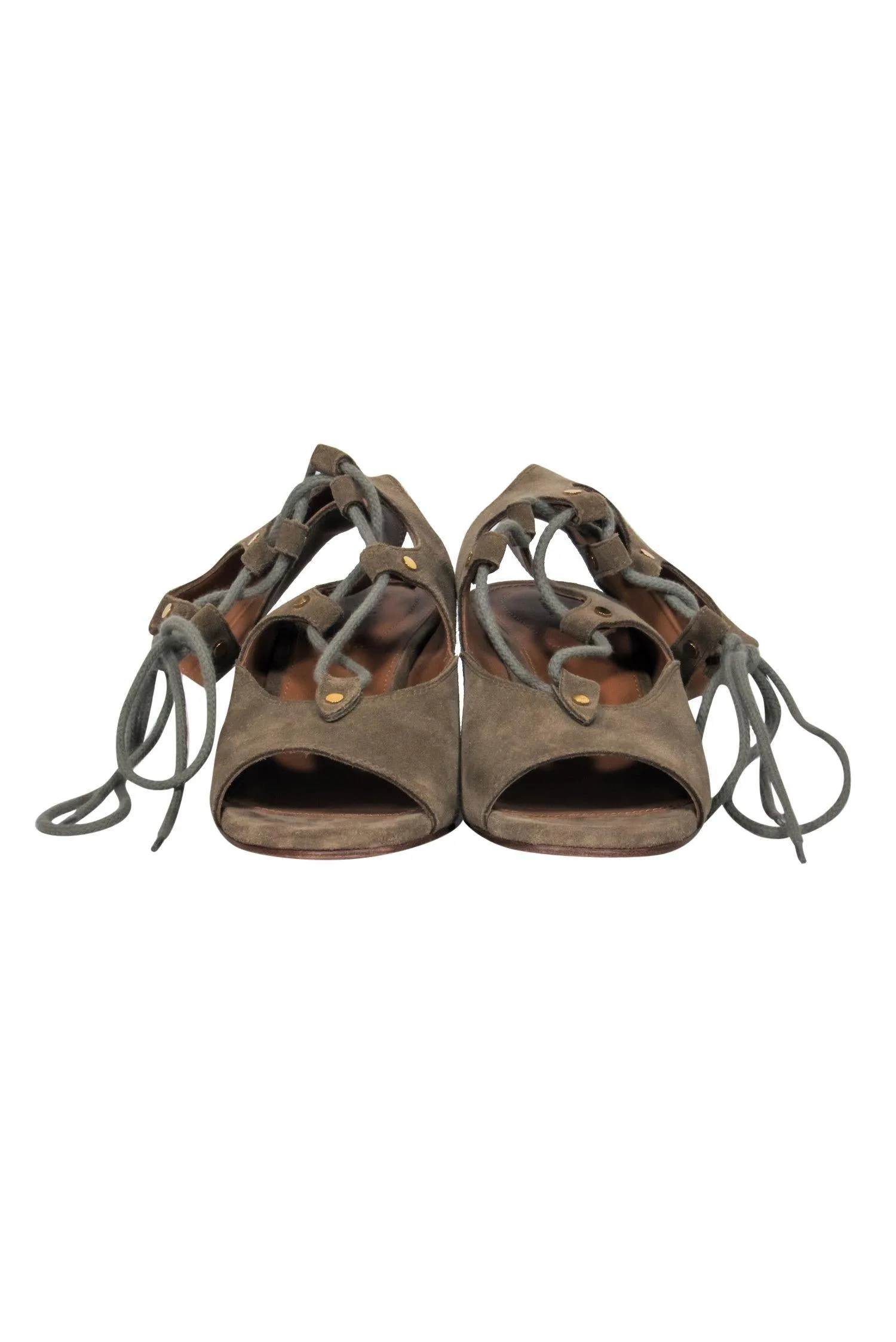 Chloe - Olive Suede Lace-Up Wedge Sandals Sz 7