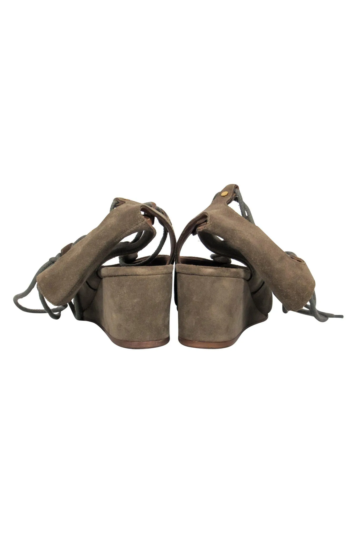 Chloe - Olive Suede Lace-Up Wedge Sandals Sz 7