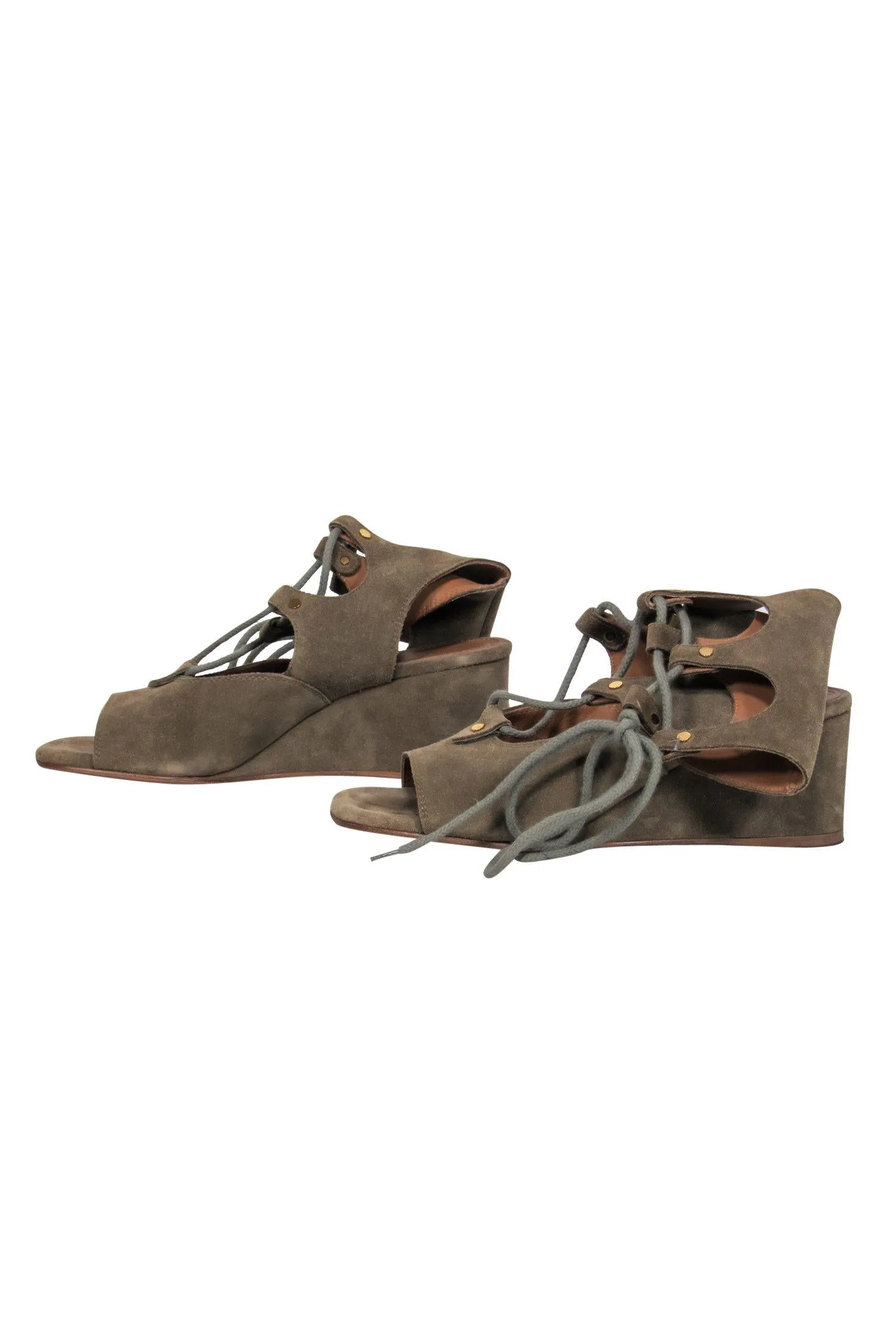 Chloe - Olive Suede Lace-Up Wedge Sandals Sz 7