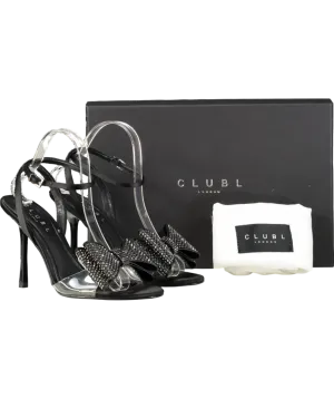 Club L Black Bowing Satin Heeled Sandals With Diamante Bows UK 6 EU 39 👠