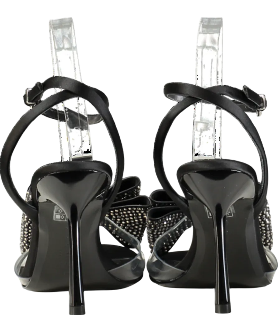 Club L Black Bowing Satin Heeled Sandals With Diamante Bows UK 6 EU 39 👠