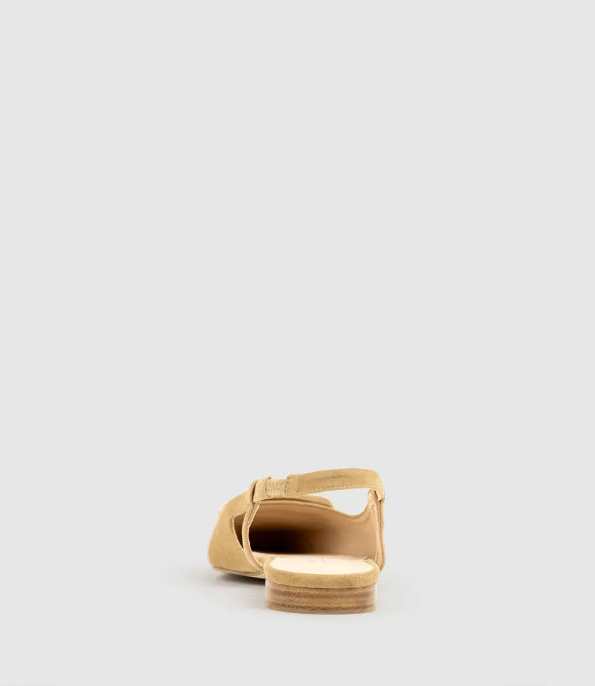 DESLING Flat Slingback with Ornament in Tan Suede