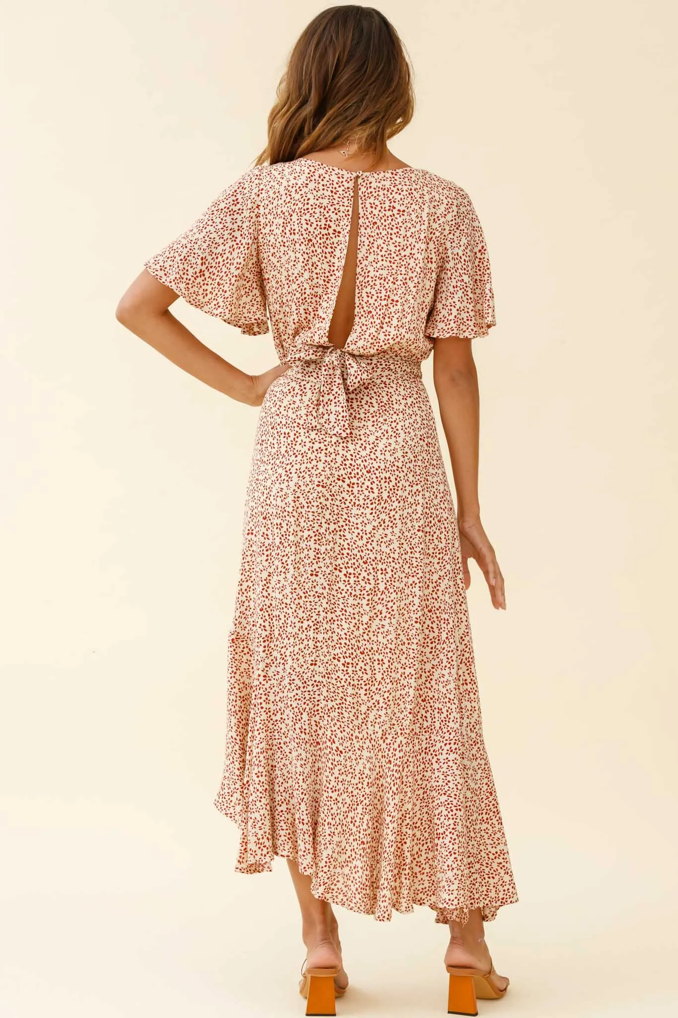 Friday Surplice Neckline Front Split Maxi Dress Floral Print Beige