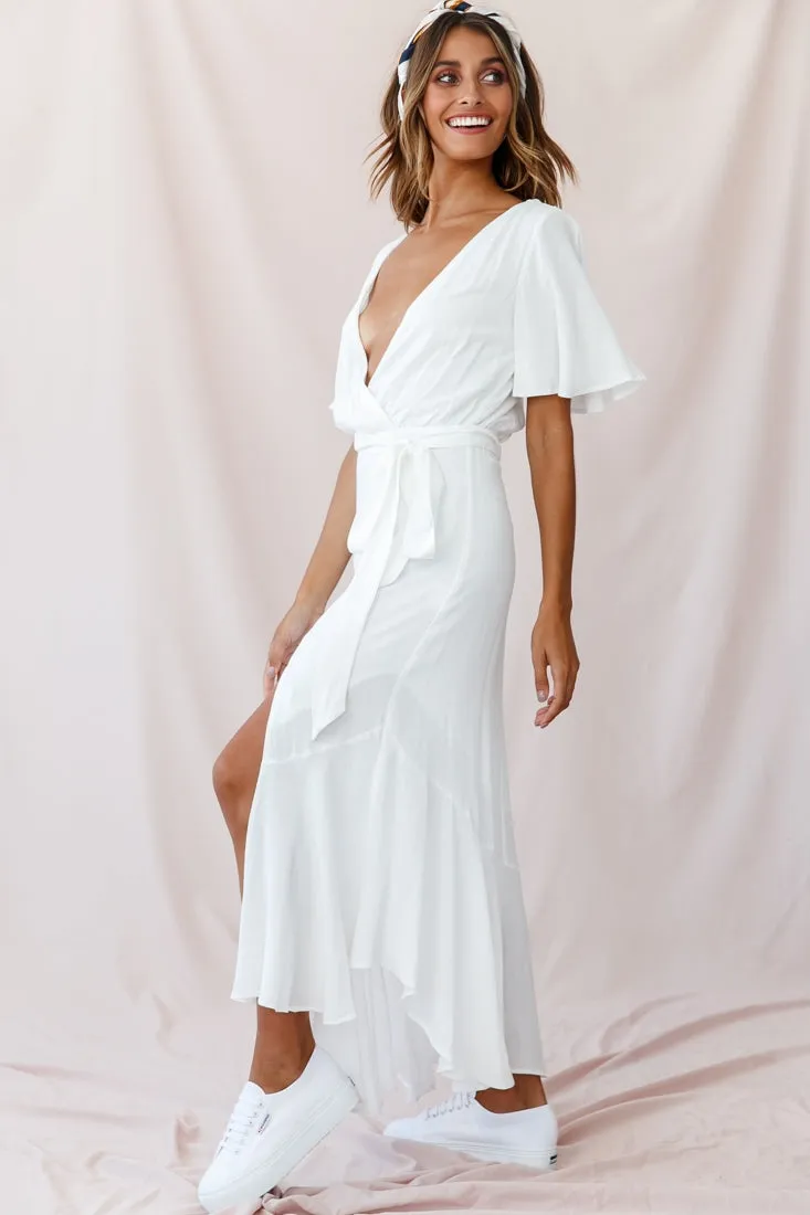 Friday Surplice Neckline Front Split Maxi Dress White