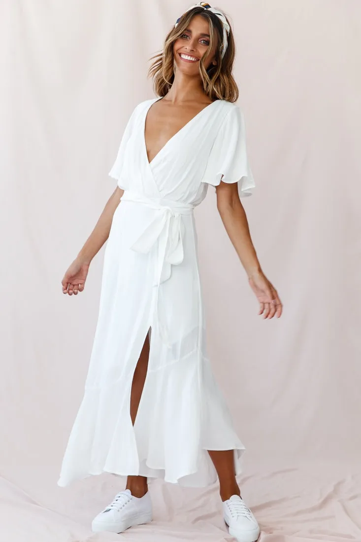 Friday Surplice Neckline Front Split Maxi Dress White