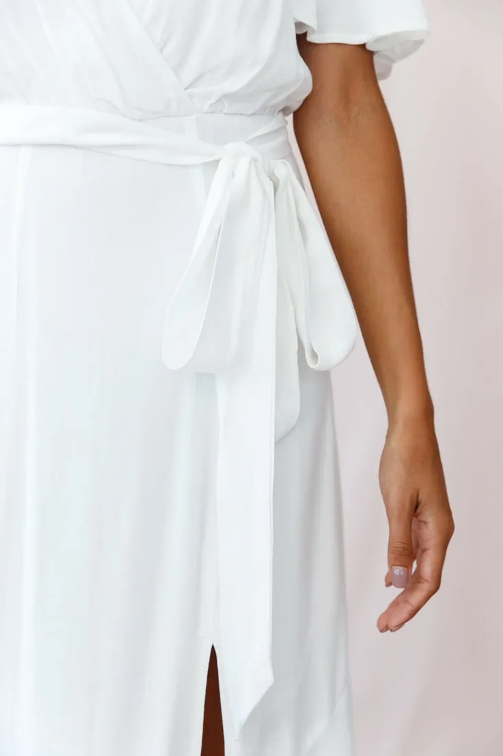 Friday Surplice Neckline Front Split Maxi Dress White