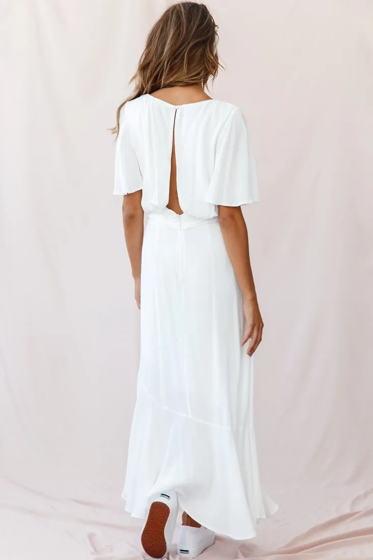 Friday Surplice Neckline Front Split Maxi Dress White