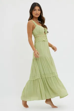 Libby Crochet Lace Waist Maxi Dress Green
