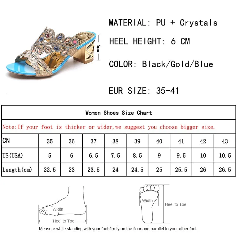 Lucyever 2018 Summer New Bohemian Women Sandals Crystal High Heel Sandalias Classic Rhinestone Women Party Shoes Flip Flops