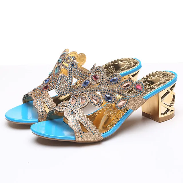Lucyever 2018 Summer New Bohemian Women Sandals Crystal High Heel Sandalias Classic Rhinestone Women Party Shoes Flip Flops