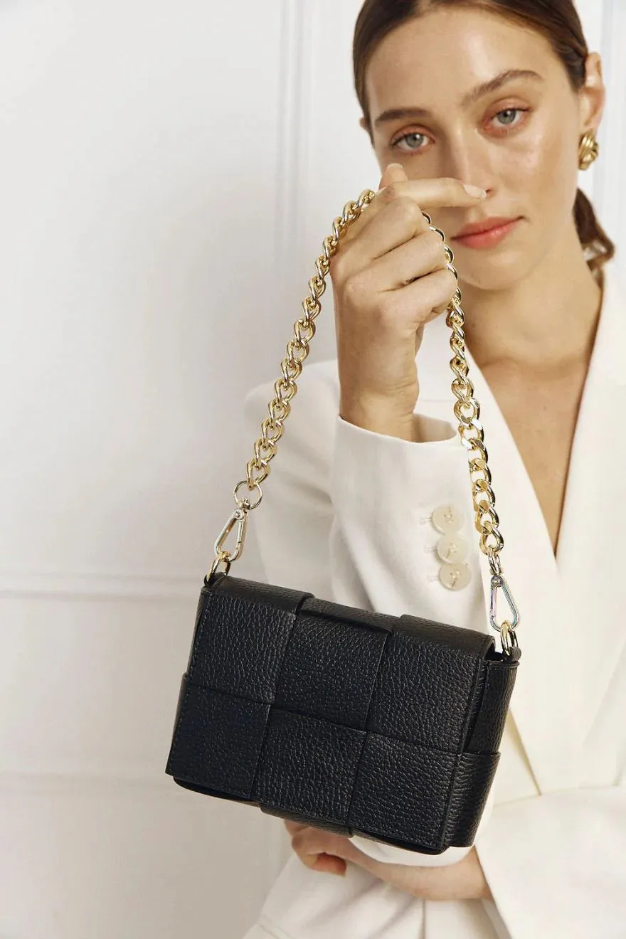 Margot Mini Black Leather Woven Bag