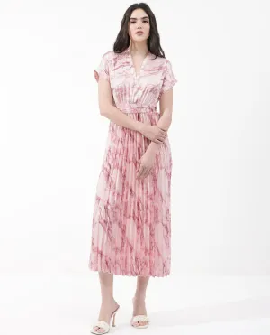 Rareism Womens Montmello Metallic Pink Dress Polyester Short Sleeve Abstract