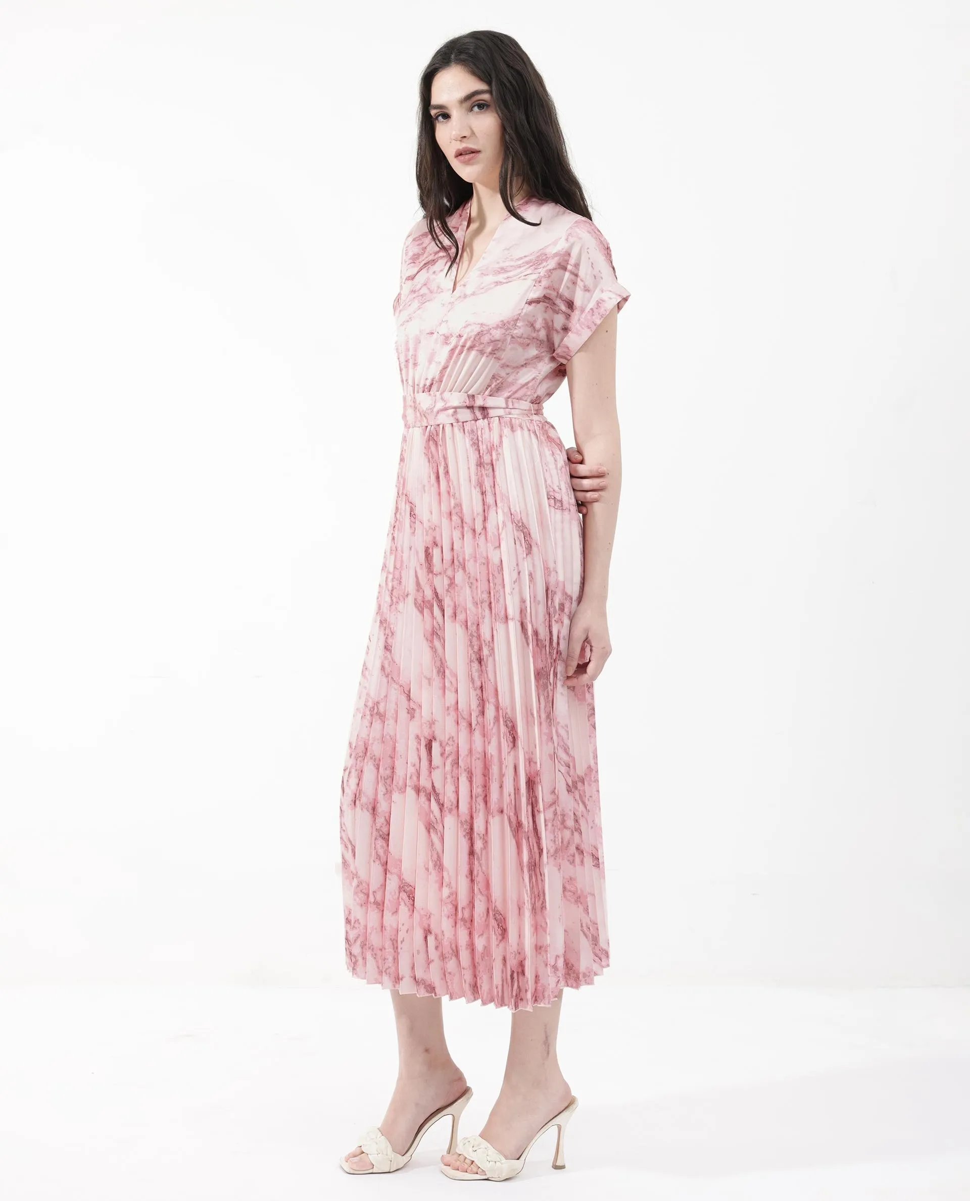 Rareism Womens Montmello Metallic Pink Dress Polyester Short Sleeve Abstract