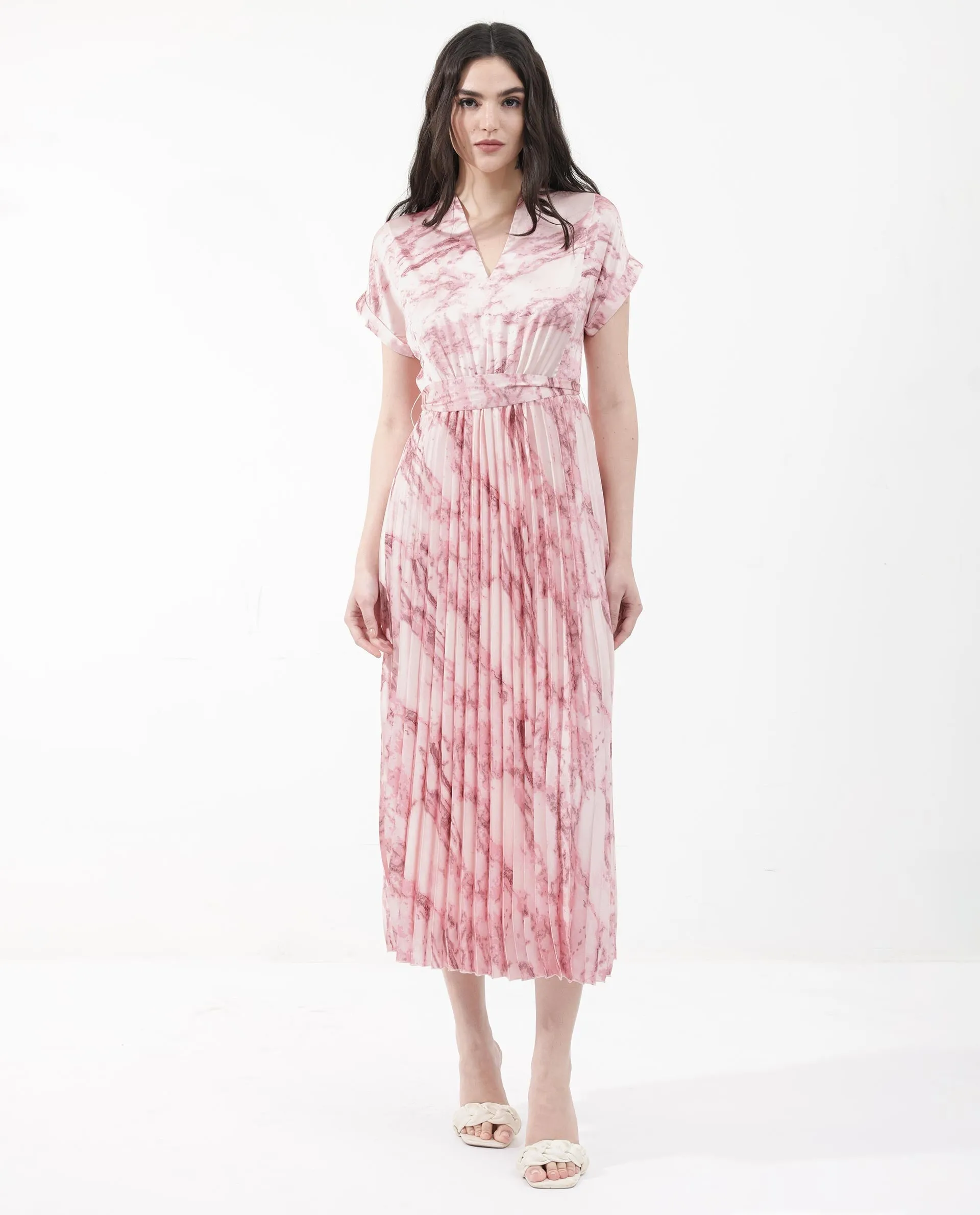 Rareism Womens Montmello Metallic Pink Dress Polyester Short Sleeve Abstract