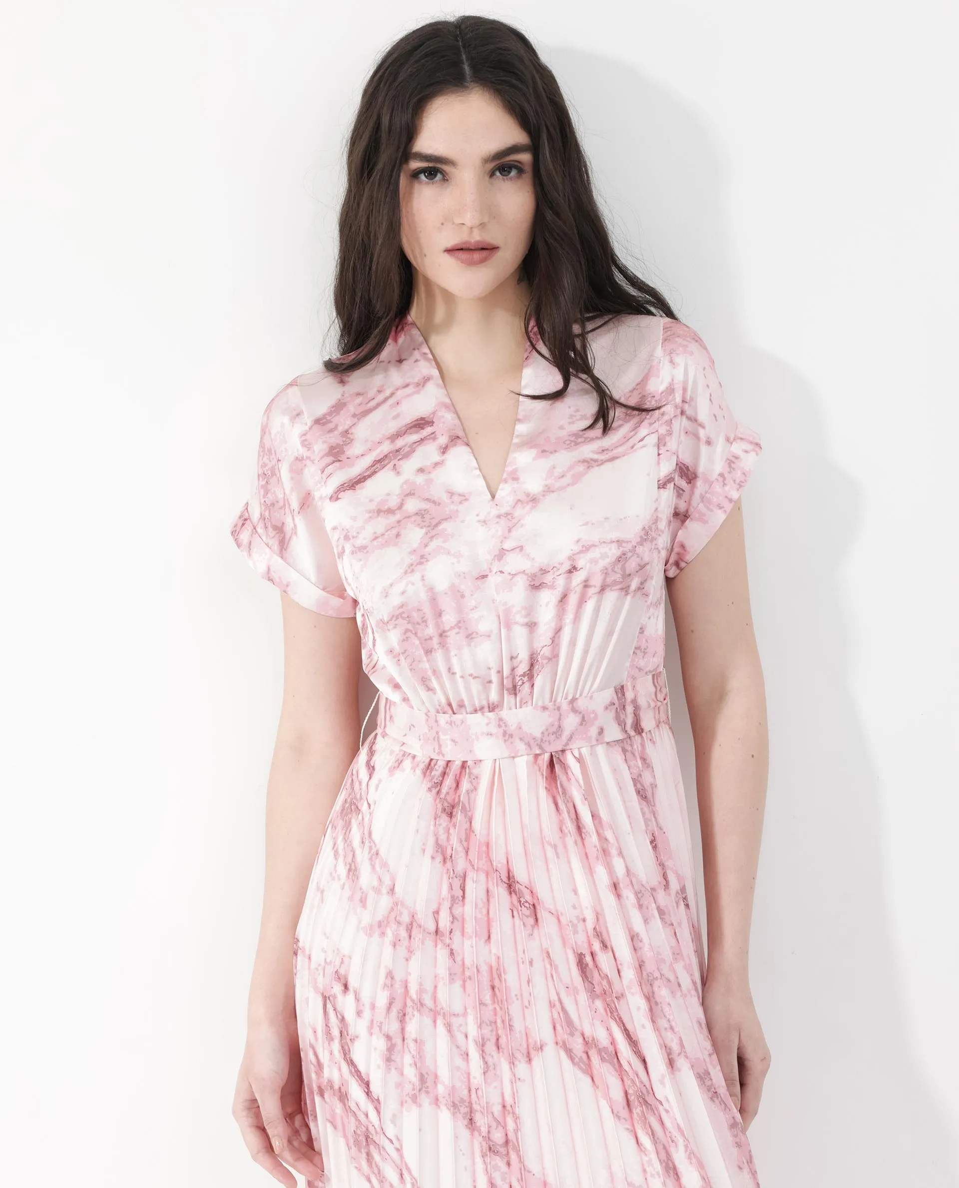 Rareism Womens Montmello Metallic Pink Dress Polyester Short Sleeve Abstract