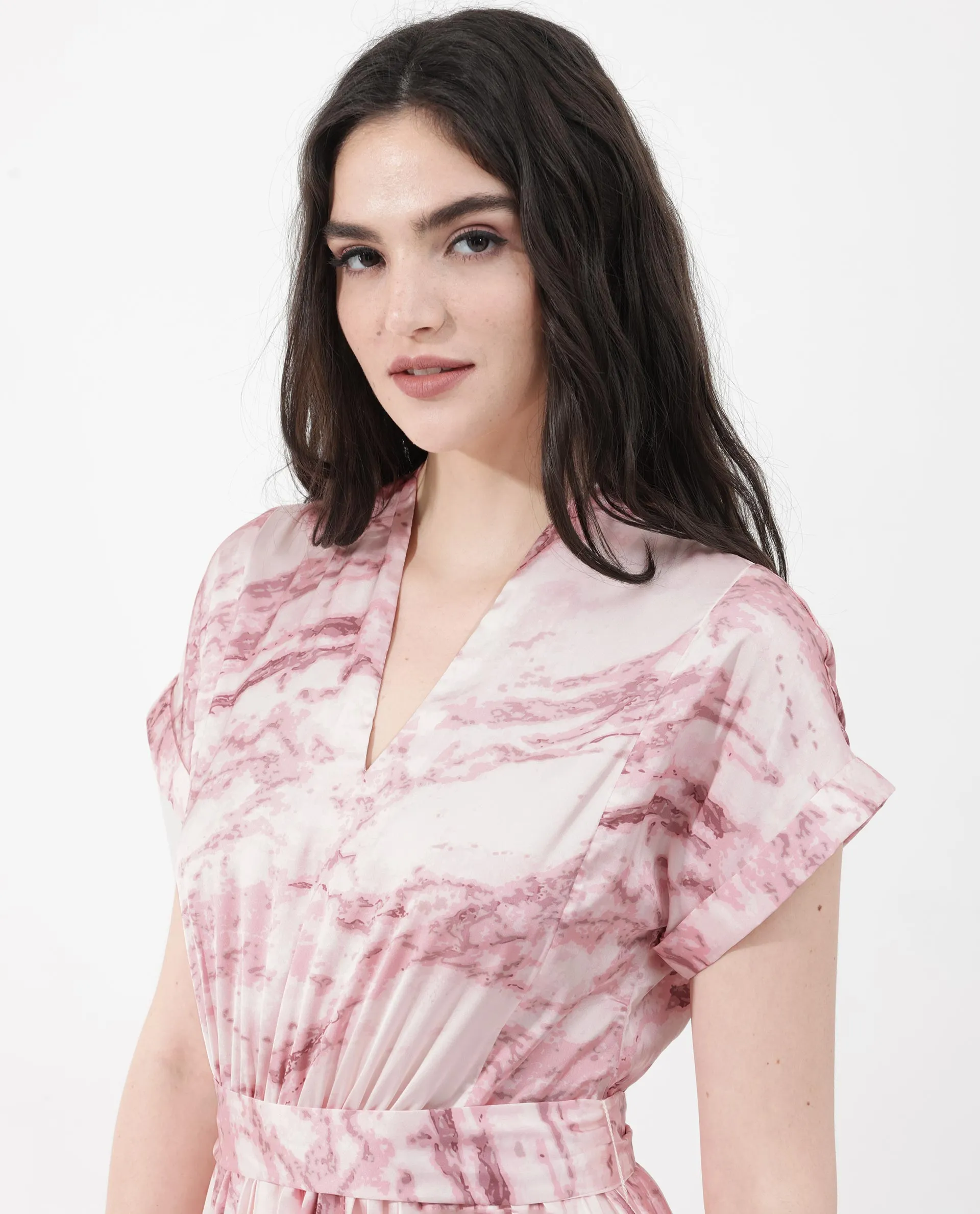 Rareism Womens Montmello Metallic Pink Dress Polyester Short Sleeve Abstract