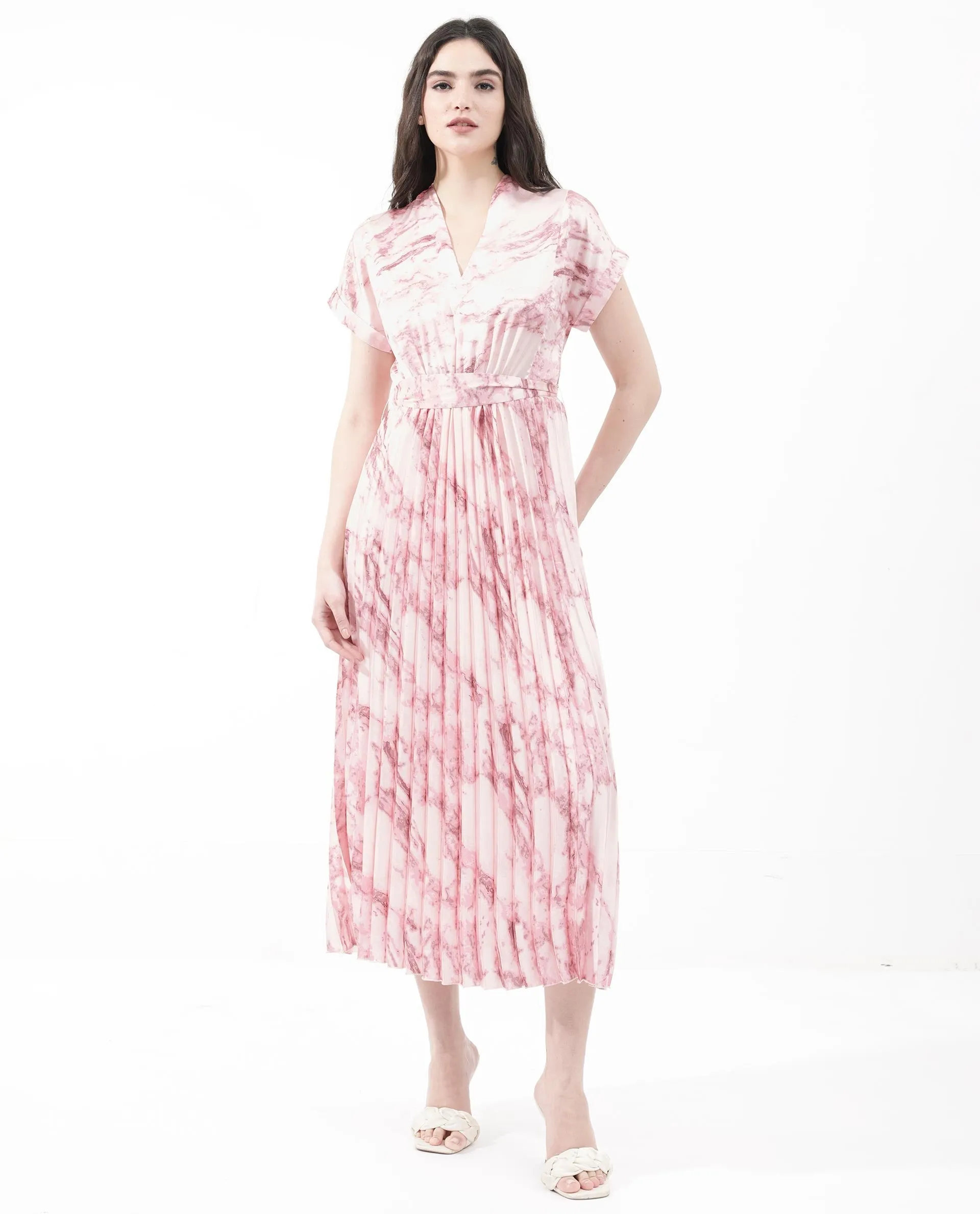 Rareism Womens Montmello Metallic Pink Dress Polyester Short Sleeve Abstract