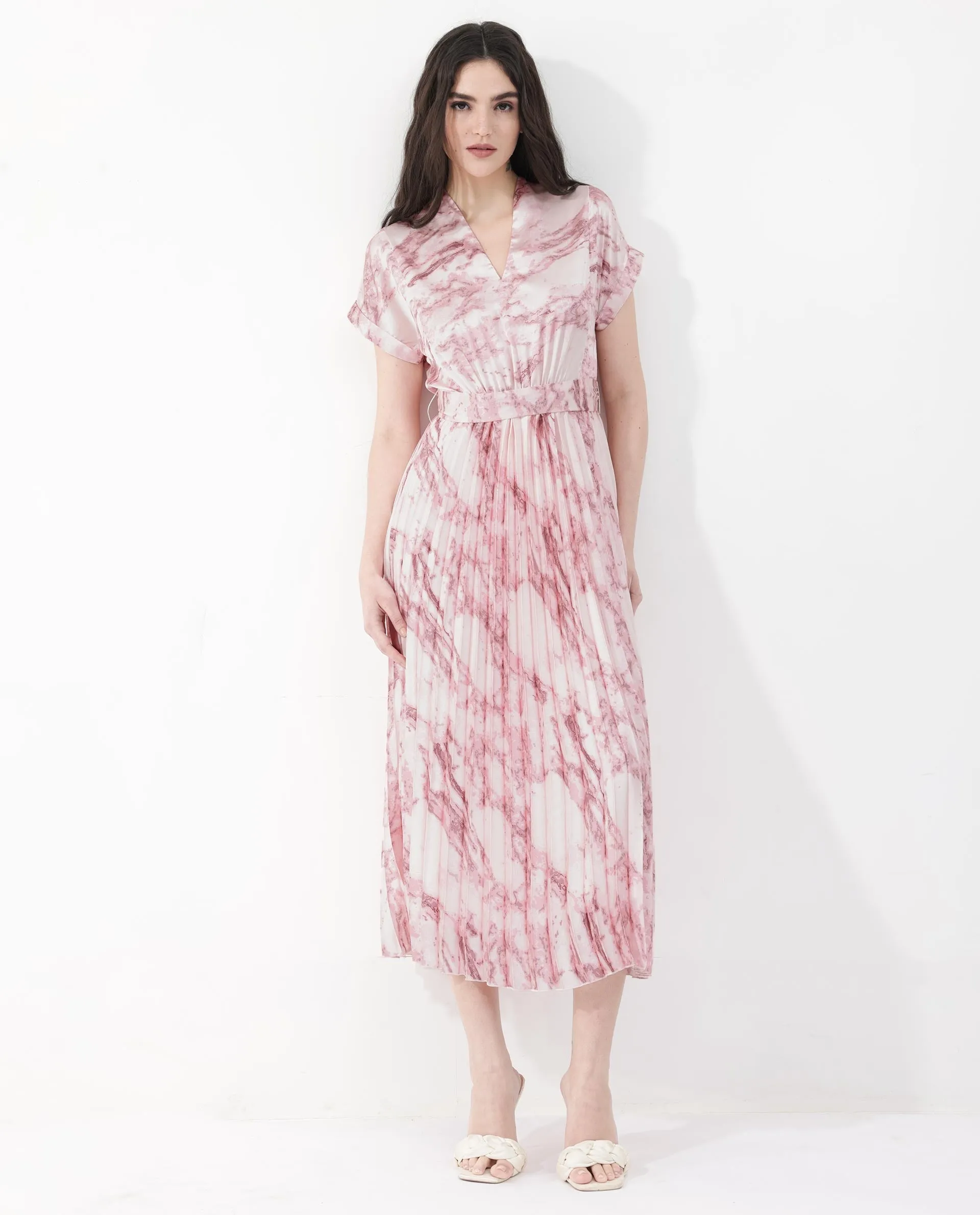 Rareism Womens Montmello Metallic Pink Dress Polyester Short Sleeve Abstract