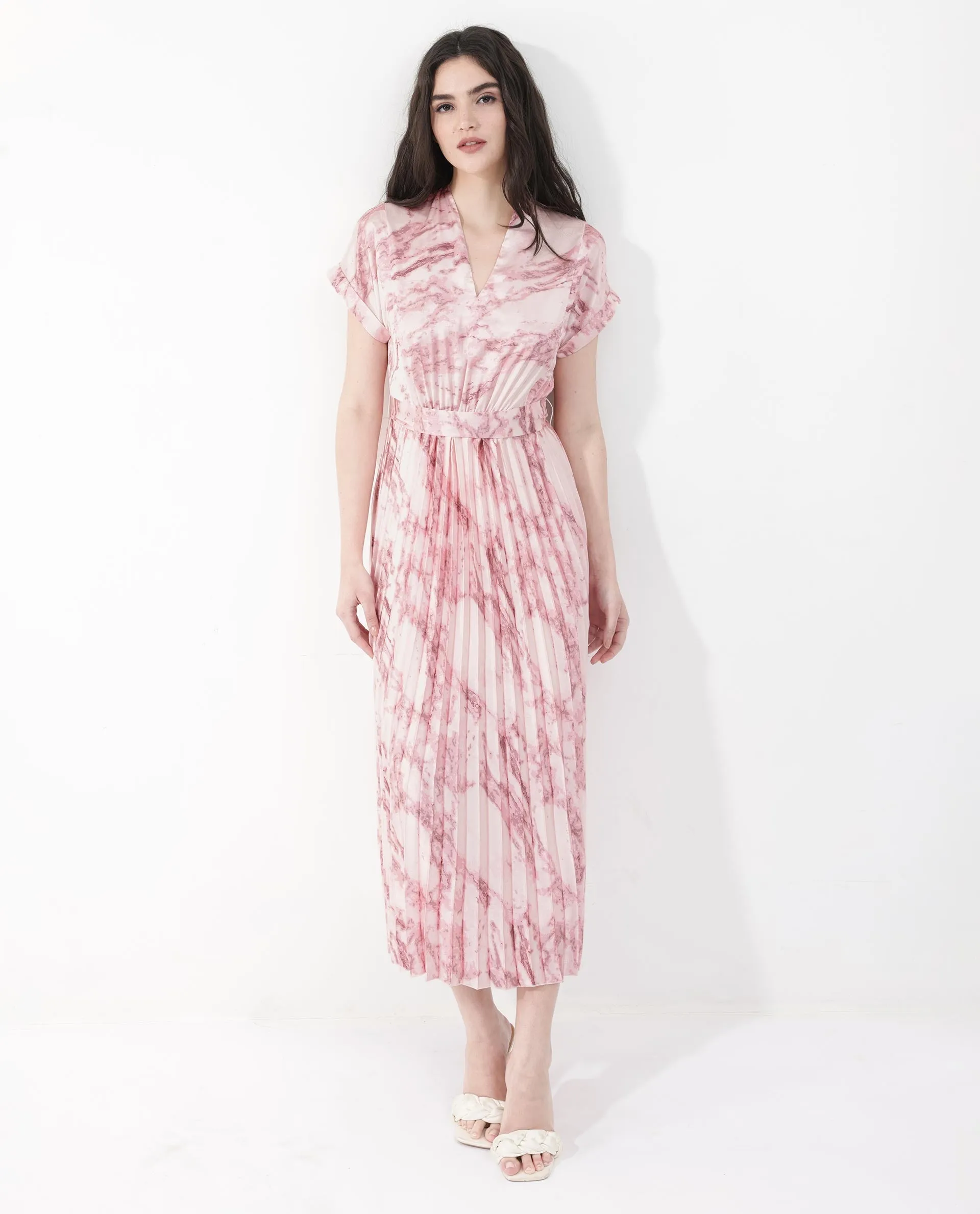 Rareism Womens Montmello Metallic Pink Dress Polyester Short Sleeve Abstract