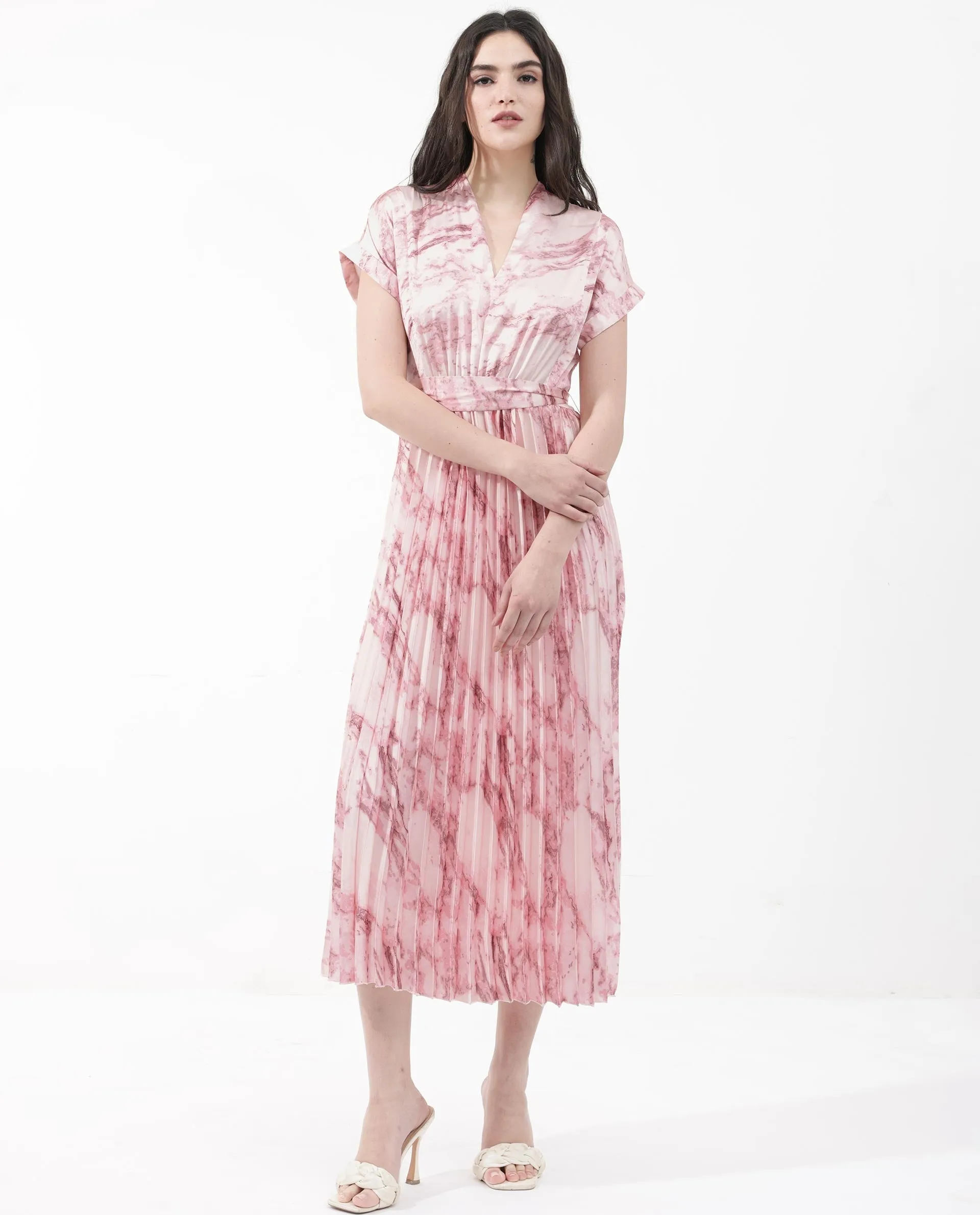 Rareism Womens Montmello Metallic Pink Dress Polyester Short Sleeve Abstract