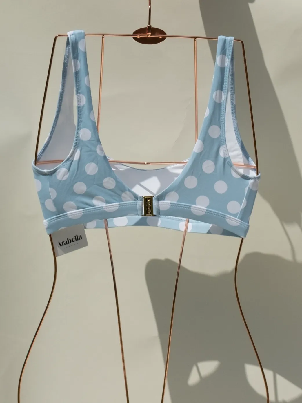 The Plunge Crop Bra - Powder Blue Bold Polka Dots