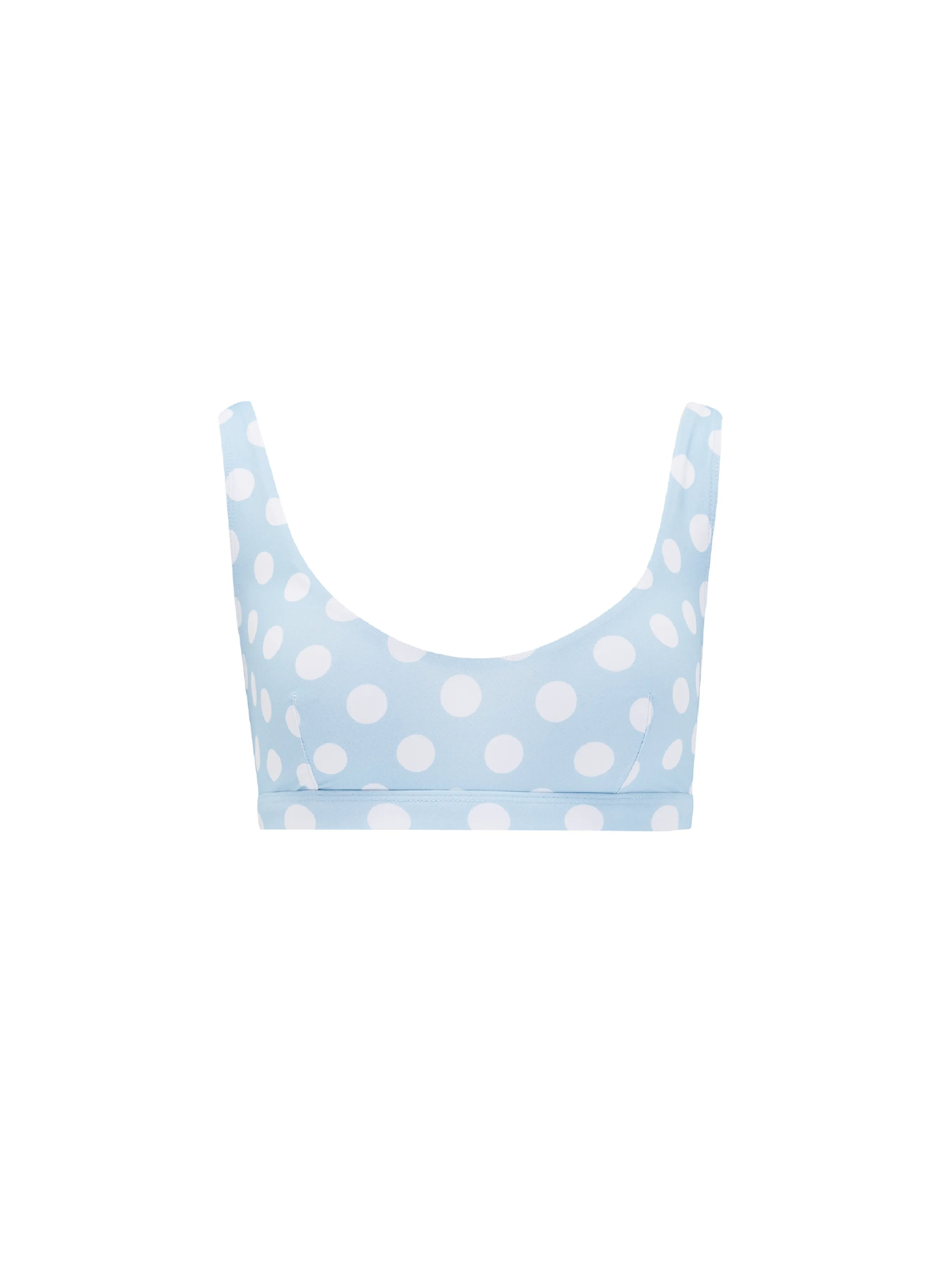 The Plunge Crop Bra - Powder Blue Bold Polka Dots